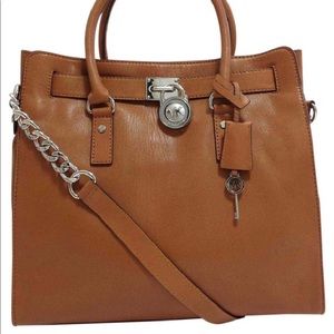 NWOT Michael Kors Hamilton large Cognac/silver